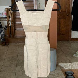 BEBE beige bodycon dress